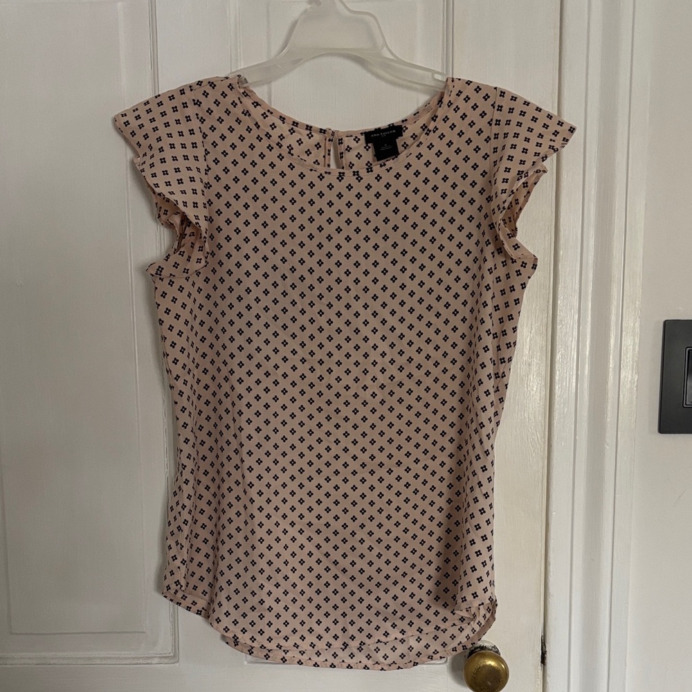 Ann Taylor Blush and Black Geometric Blouse